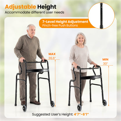 Heavy-Duty Folding Walker with Dual Armrests & Wheels