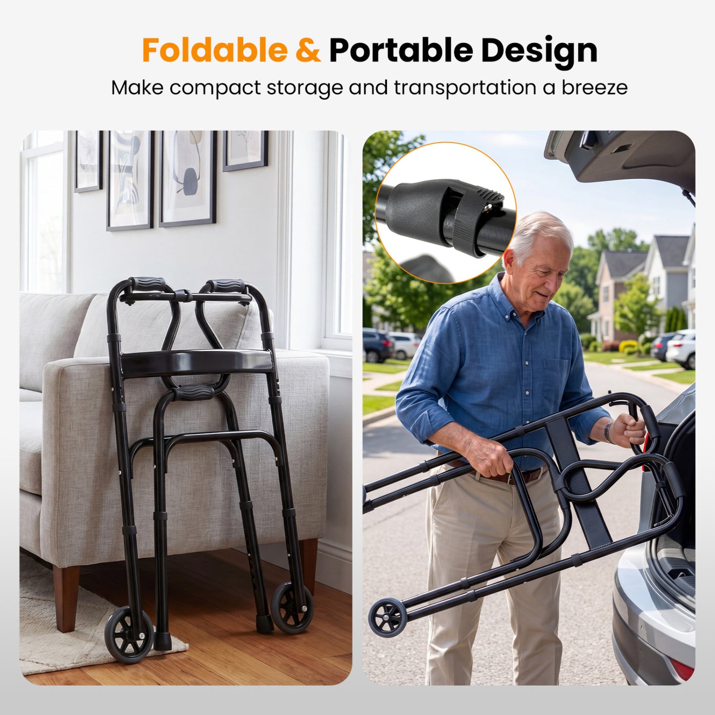 Heavy-Duty Folding Walker with Dual Armrests & Wheels