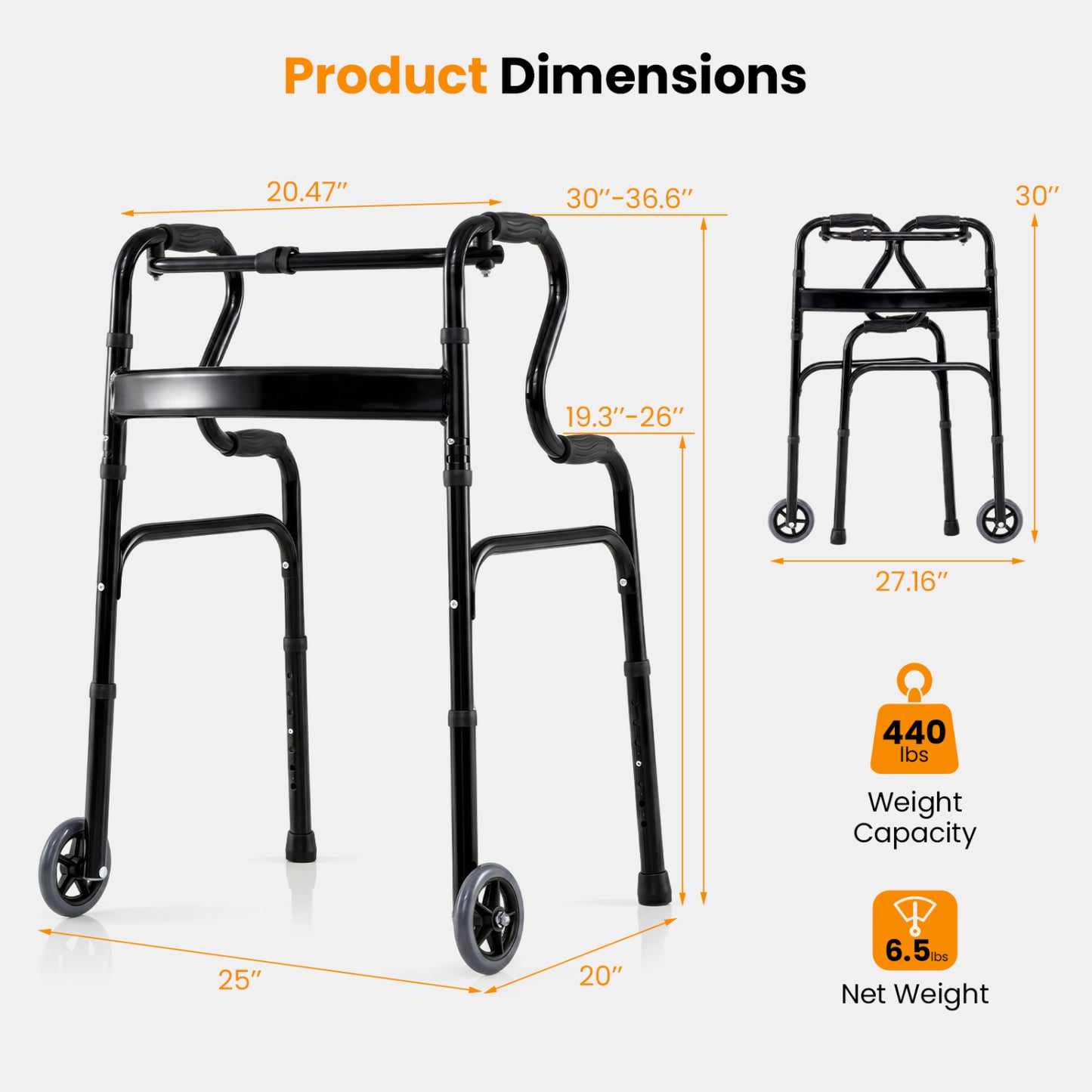 Heavy-Duty Folding Walker with Dual Armrests & Wheels