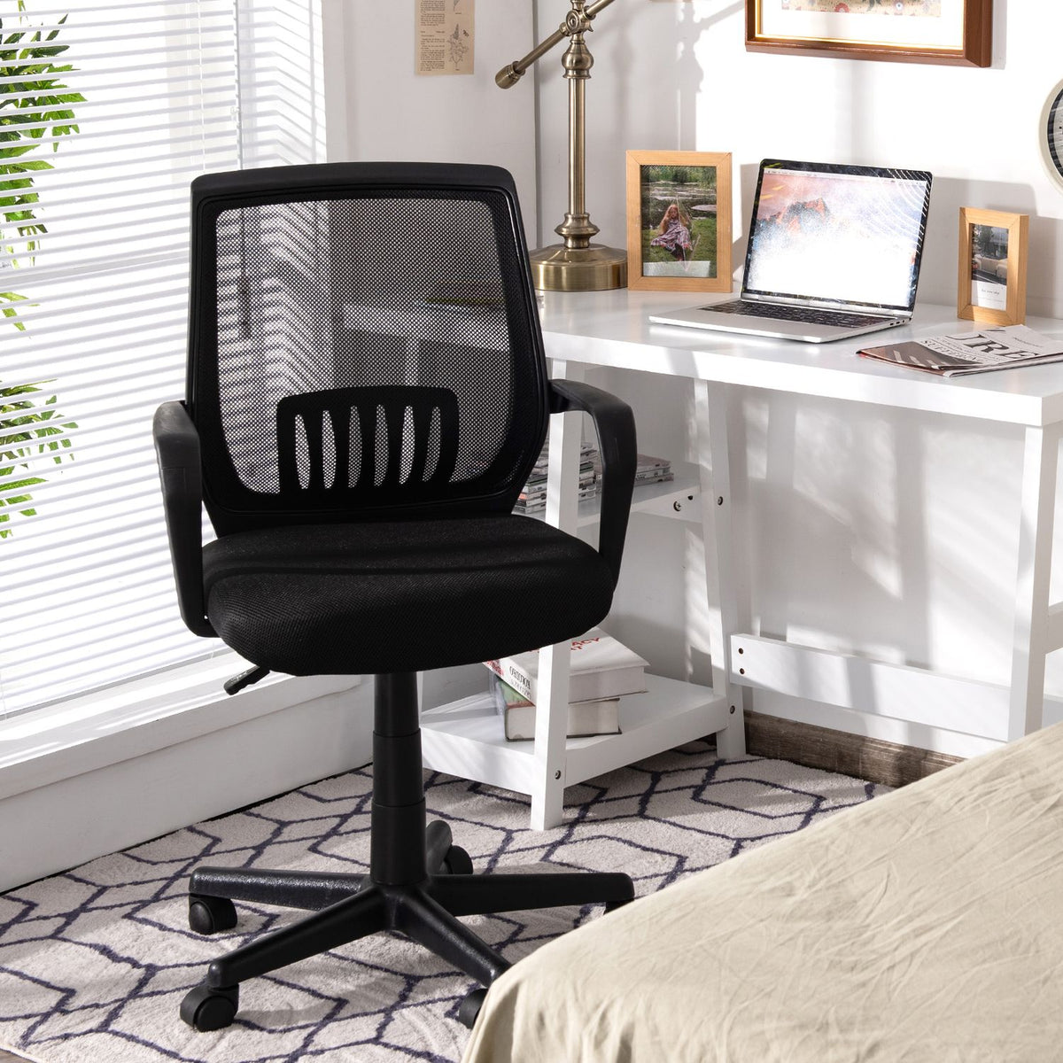 Adjustable Height Ergonomic Home Office Chair with Lumbar Support and 90°-115° Rocking