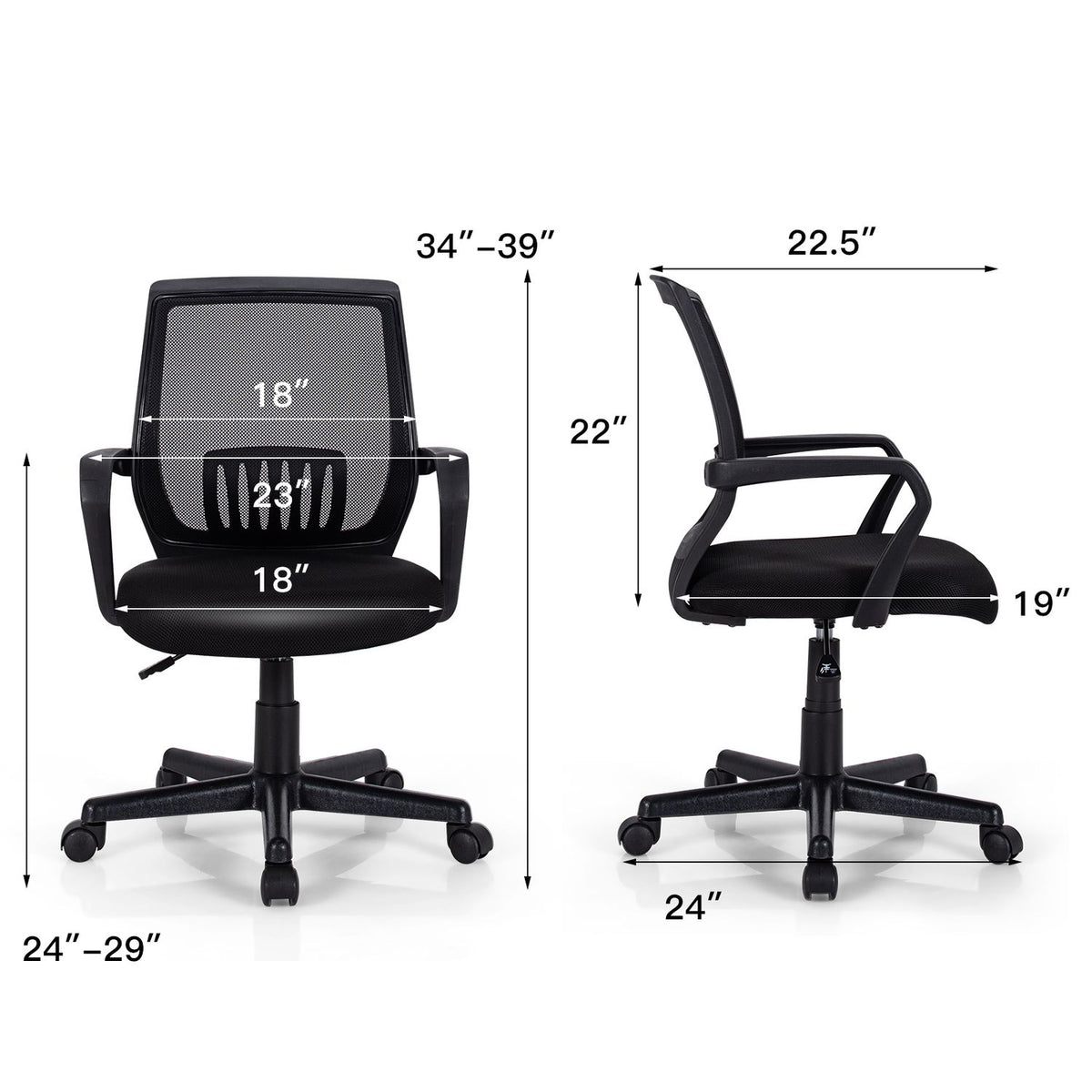 Adjustable Height Ergonomic Home Office Chair with Lumbar Support and 90°-115° Rocking