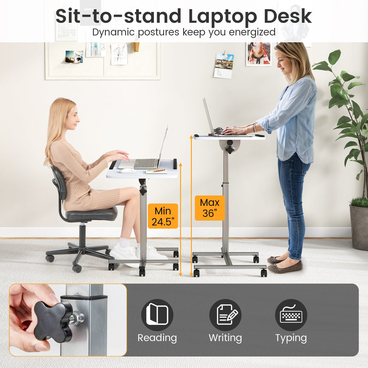 Adjustable Angle Height Rolling Laptop Table