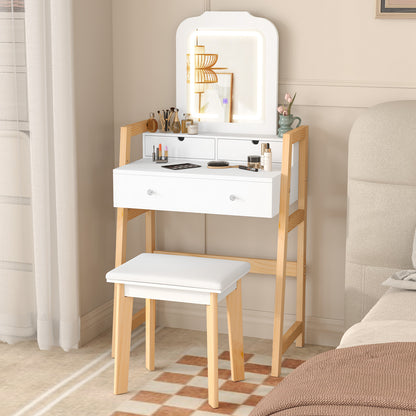 Adjustable Height Vanity Desk with LED Lighted Mirror & Drawers