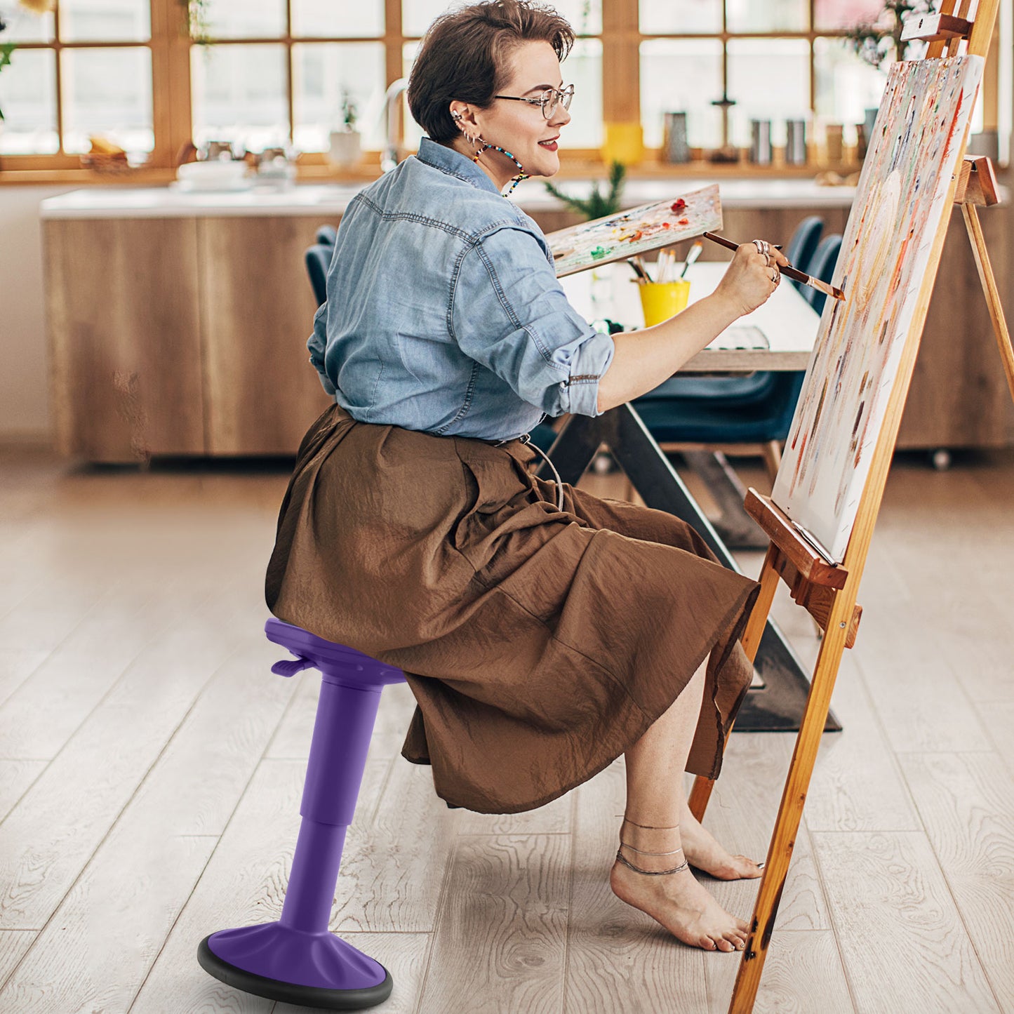 Adjustable Active Learning Wobble Stool with Cushion Seat