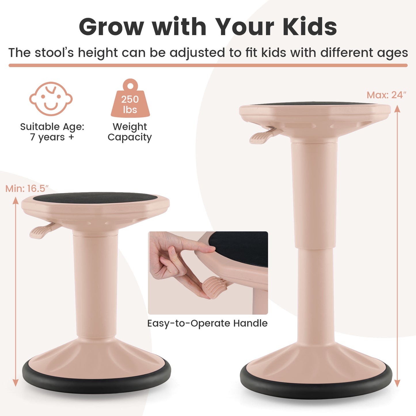 Adjustable Active Learning Wobble Stool with Cushion Seat