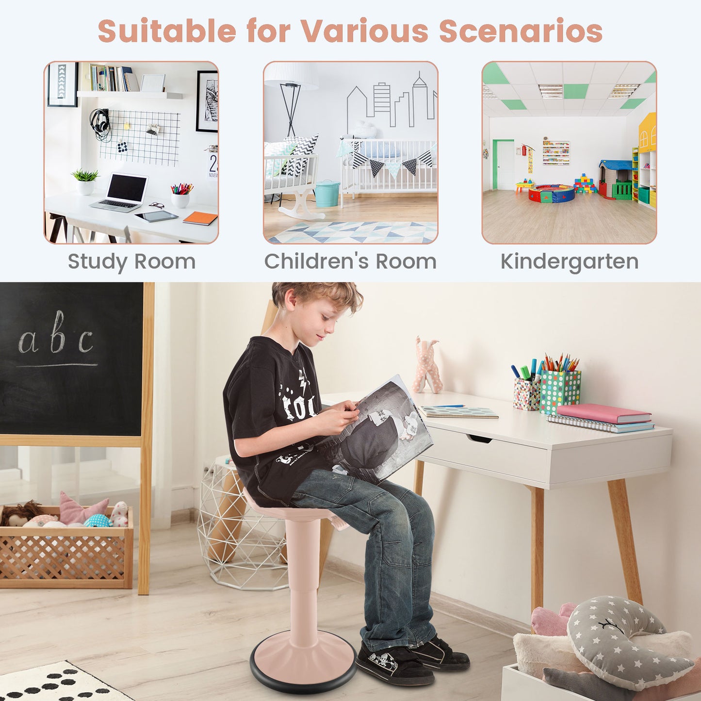 Adjustable Active Learning Wobble Stool with Cushion Seat