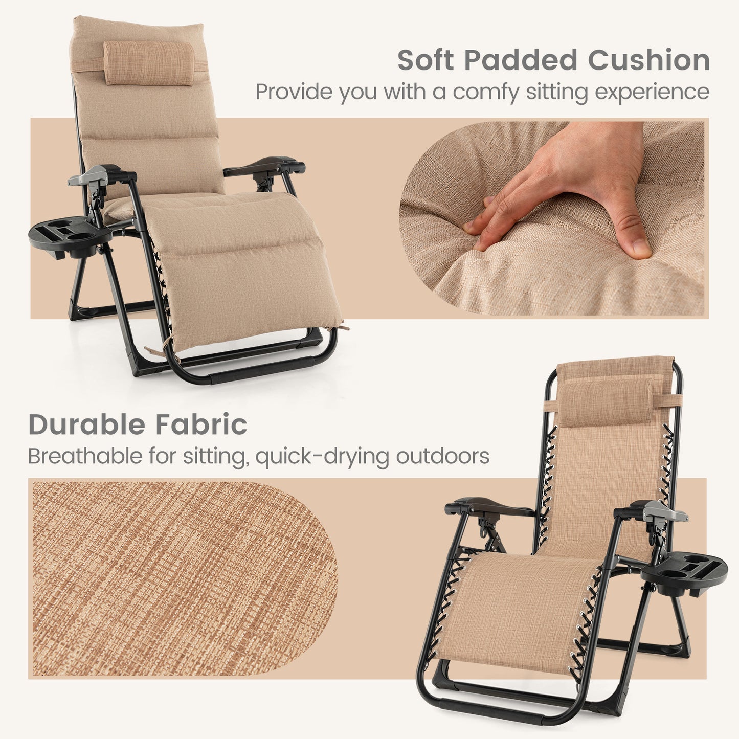Zero Gravity Lounge Chair with Cushion and Cup Holder