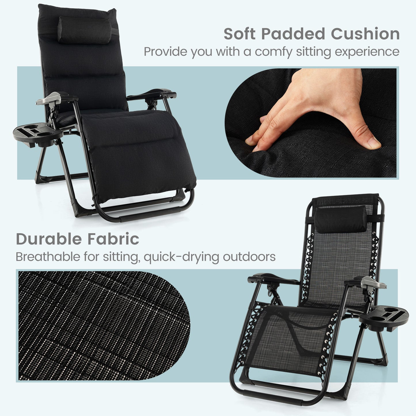 Zero Gravity Lounge Chair with Cushion and Cup Holder