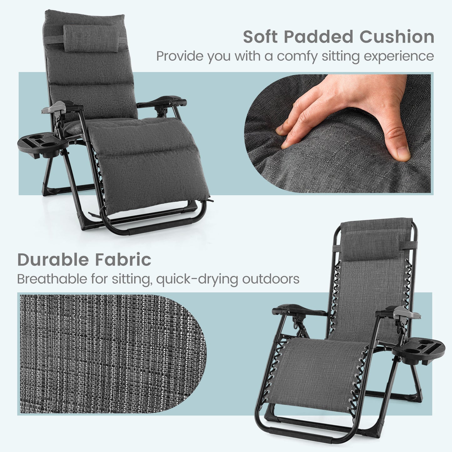Zero Gravity Lounge Chair with Cushion and Cup Holder
