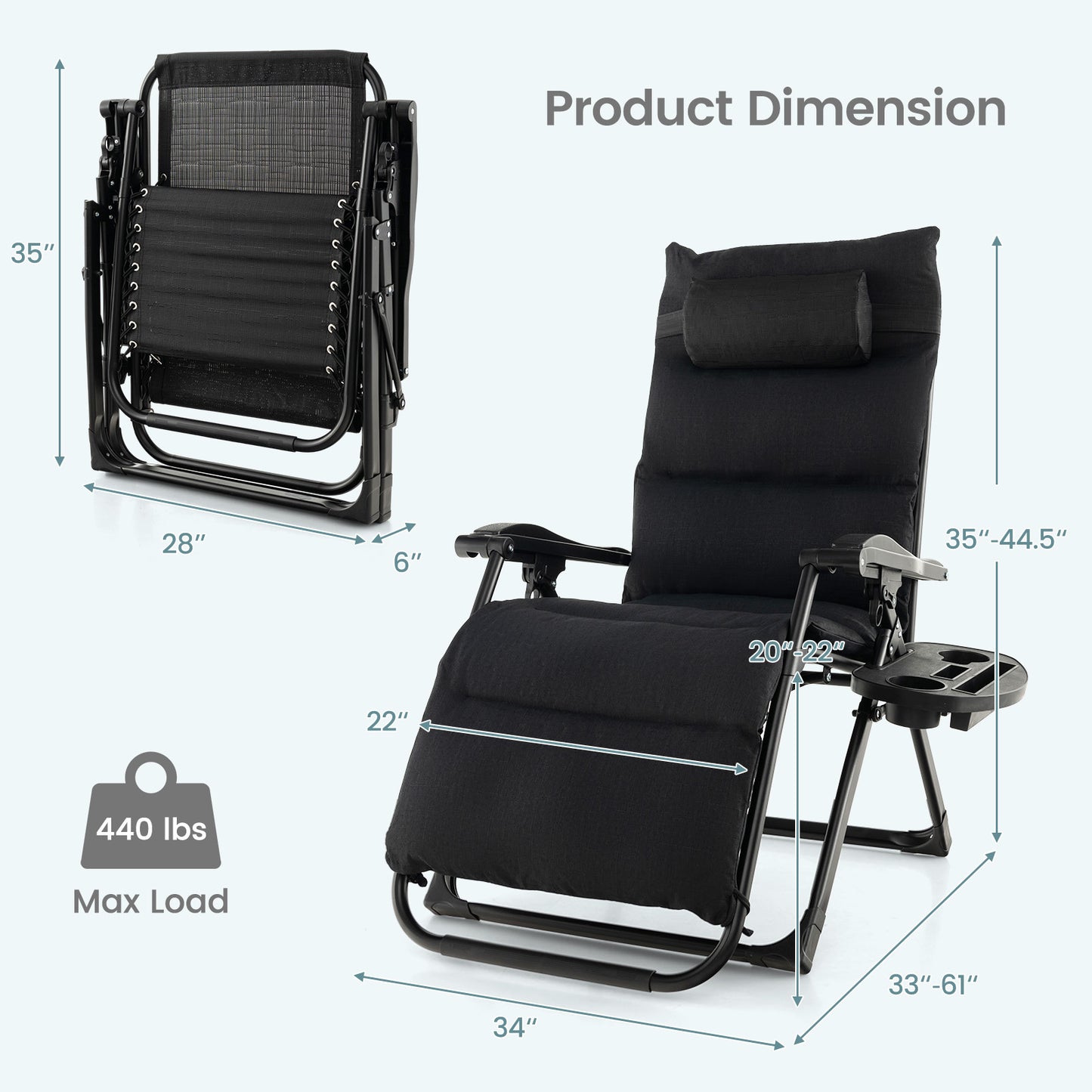 Zero Gravity Lounge Chair with Cushion and Cup Holder
