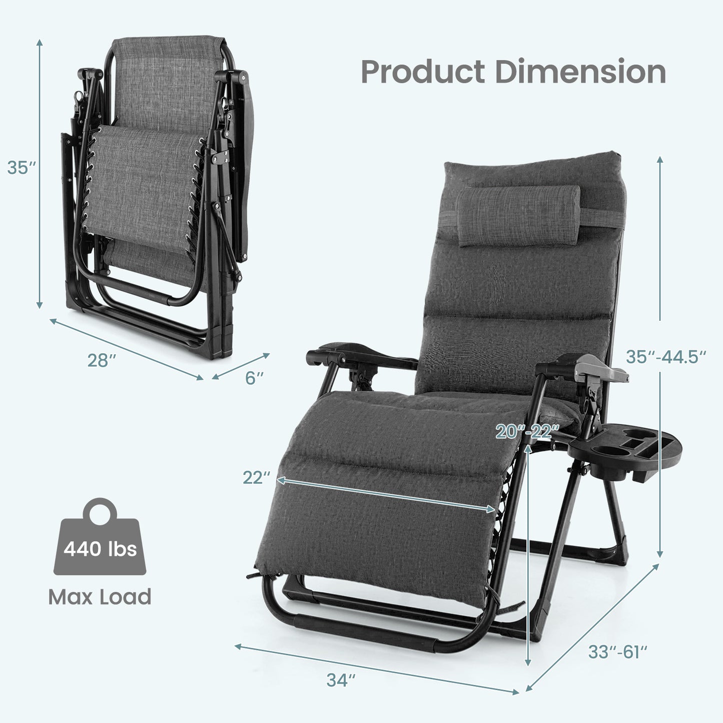 Zero Gravity Lounge Chair with Cushion and Cup Holder