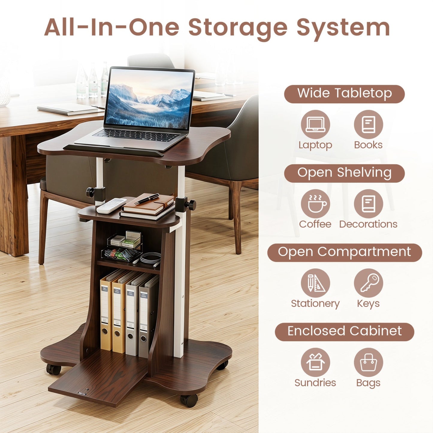 Adjustable Mobile Standing Desk Cart with Tilt Desktop