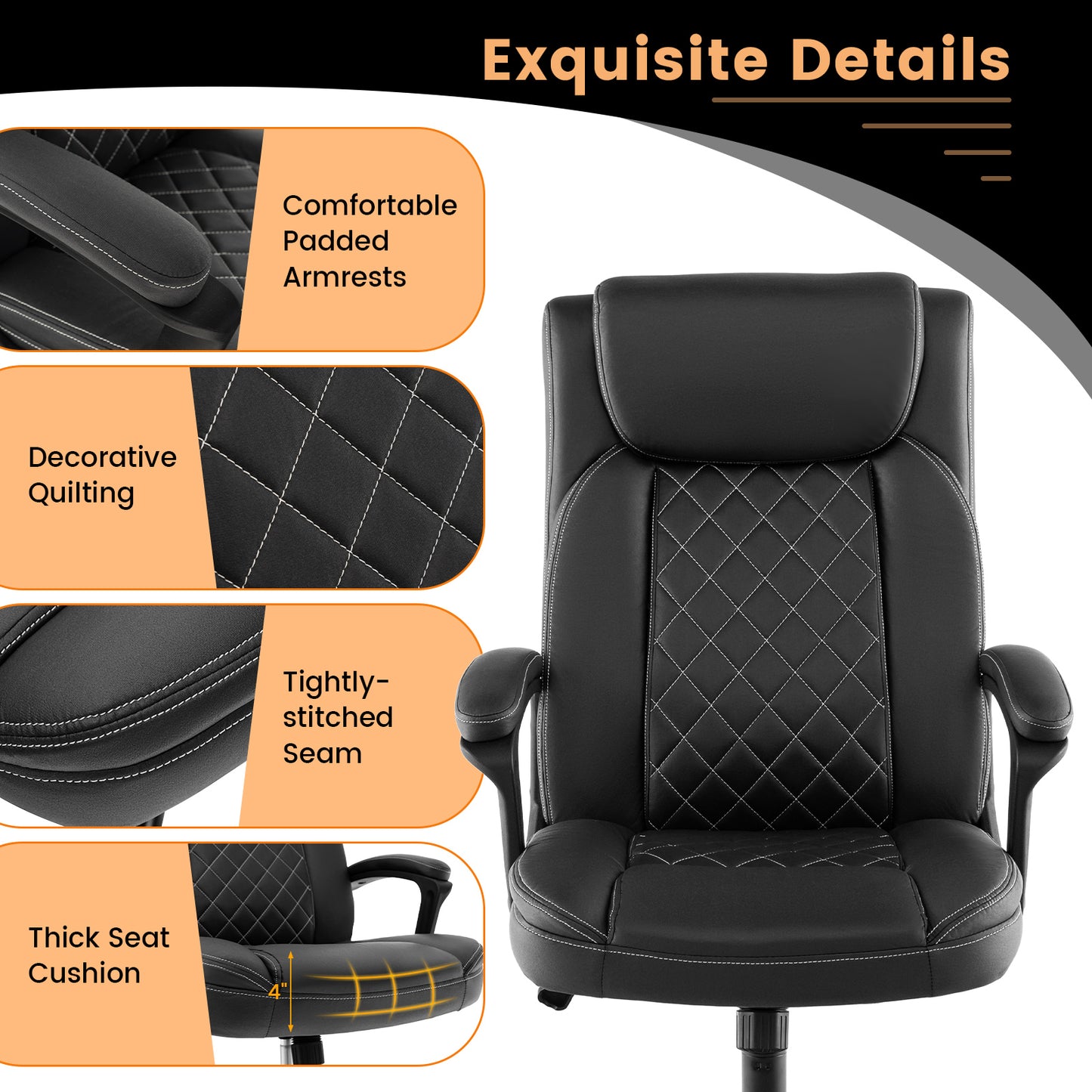 Executive Office Chair with Ergonomic High Back and Headrest