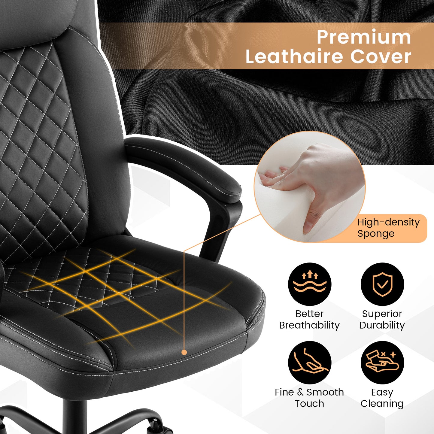 Executive Office Chair with Ergonomic High Back and Headrest