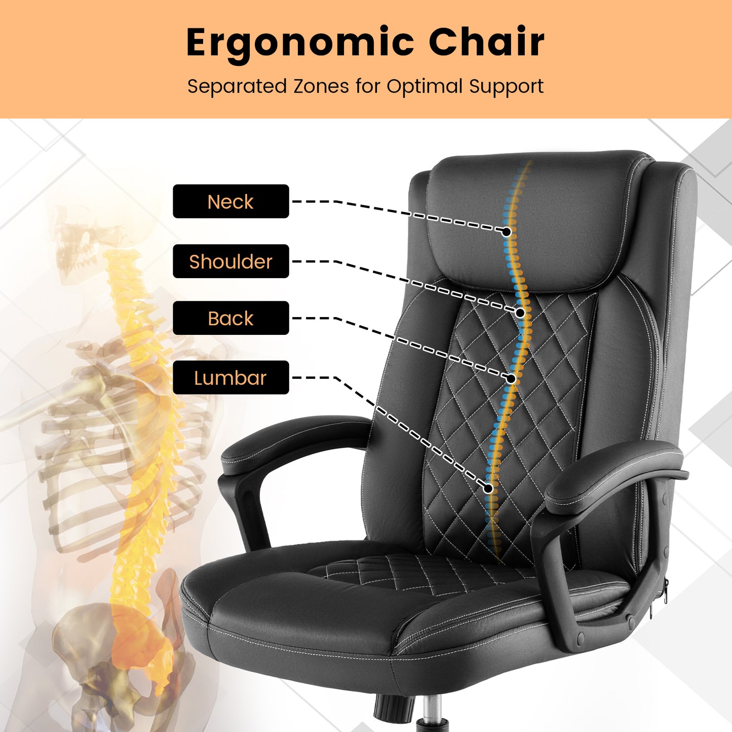 Executive Office Chair with Ergonomic High Back and Headrest