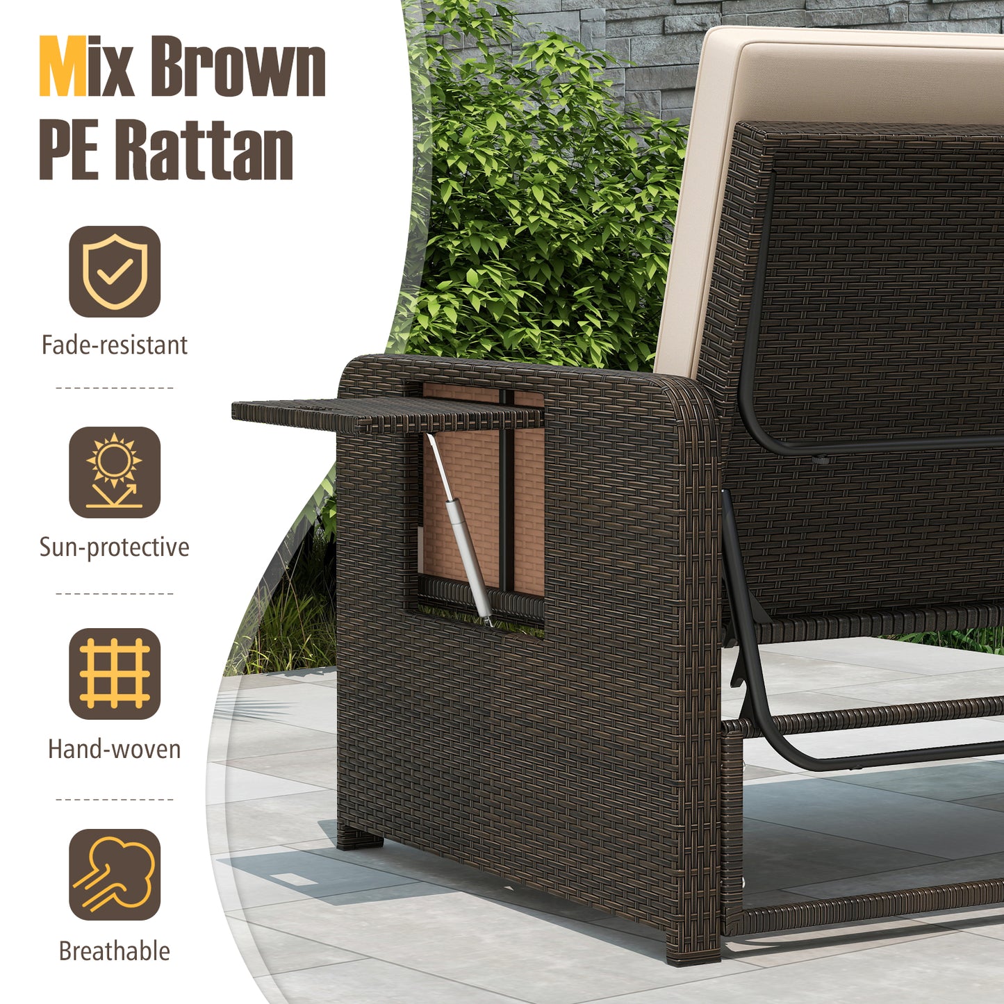 Adjustable Outdoor Daybed Set with Storage Ottoman & Cushions