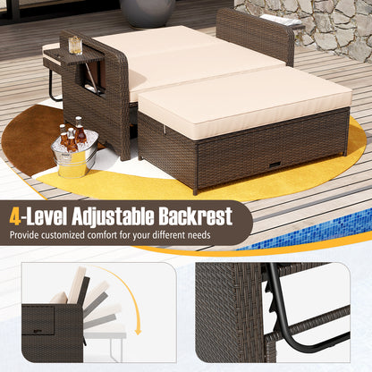 Adjustable Outdoor Daybed Set with Storage Ottoman & Cushions