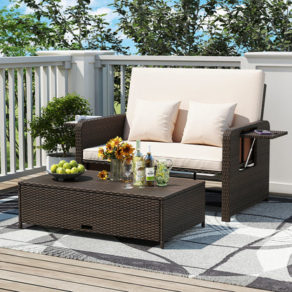 Adjustable Outdoor Daybed Set with Storage Ottoman & Cushions