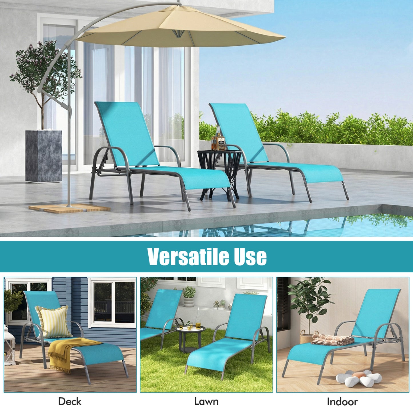Adjustable Patio Chaise Lounge Chair with 5-Position Backrest