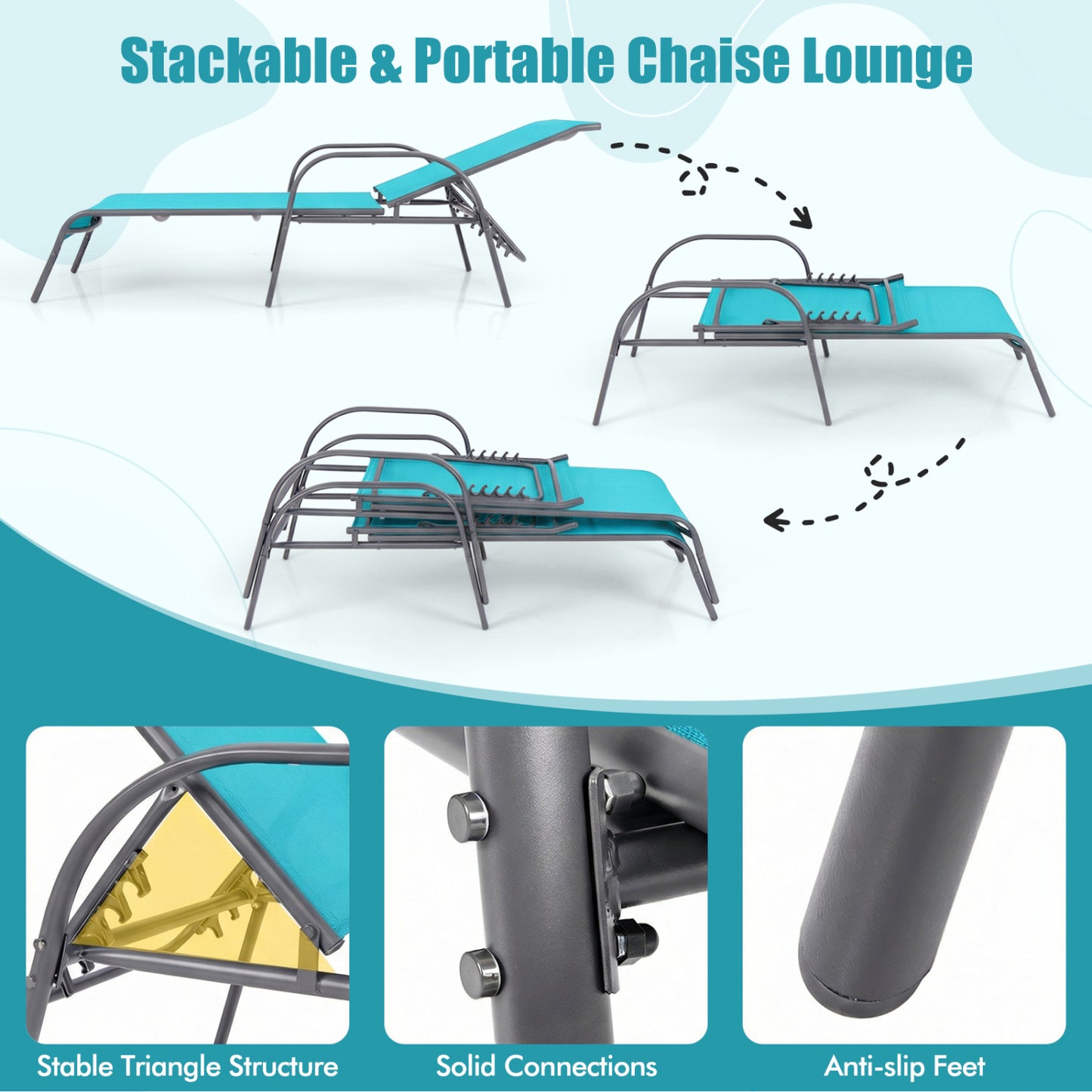 Adjustable Patio Chaise Lounge Chair with 5-Position Backrest