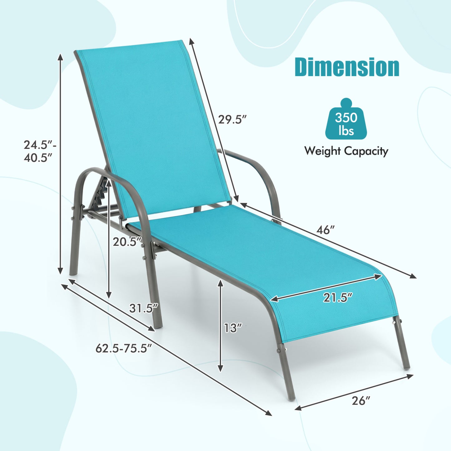 Adjustable Patio Chaise Lounge Chair with 5-Position Backrest