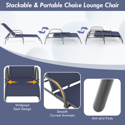 Adjustable Patio Chaise Lounge Chair with 5-Position Backrest