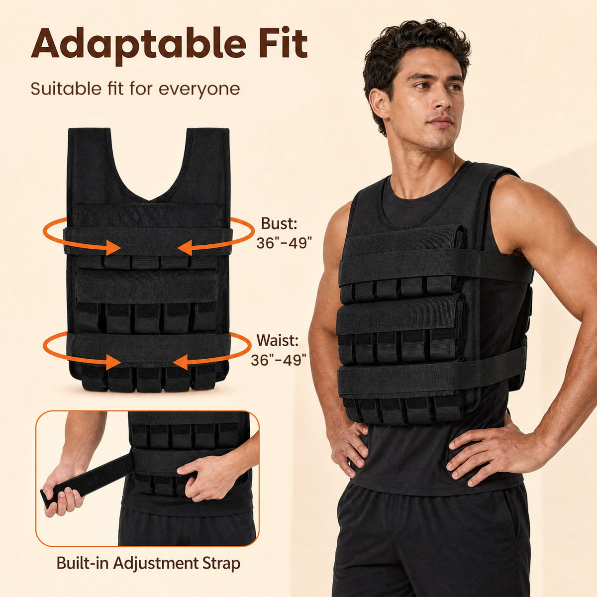 Adjustable Weighted Vest with Removable Iron Weights 44 lbs