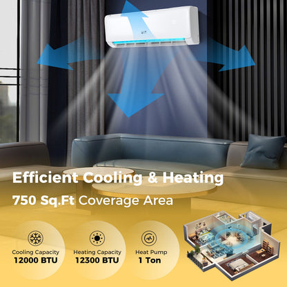 Airtural Series 12000 BTU 21 SEER2 208-230V Ductless Mini Split Air Conditioner with Heater Pump Energy Star Certified