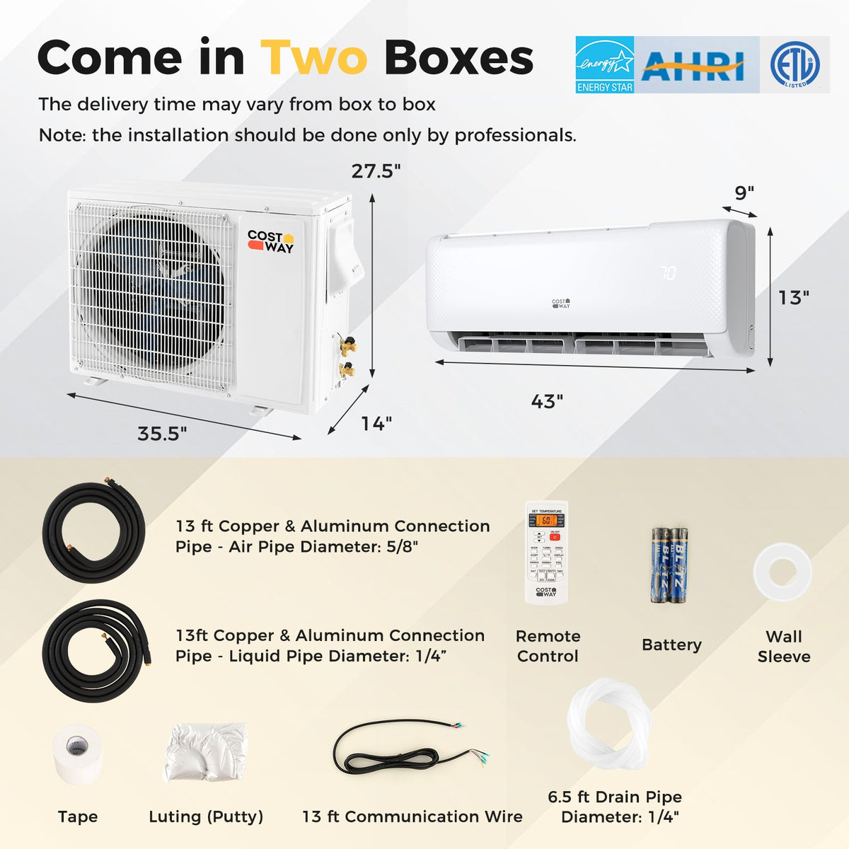 Airtural Series 24000 BTU 21 SEER2 Ductless Mini Split Air Conditioner Heater Energy Star Certified WiFi Enabled