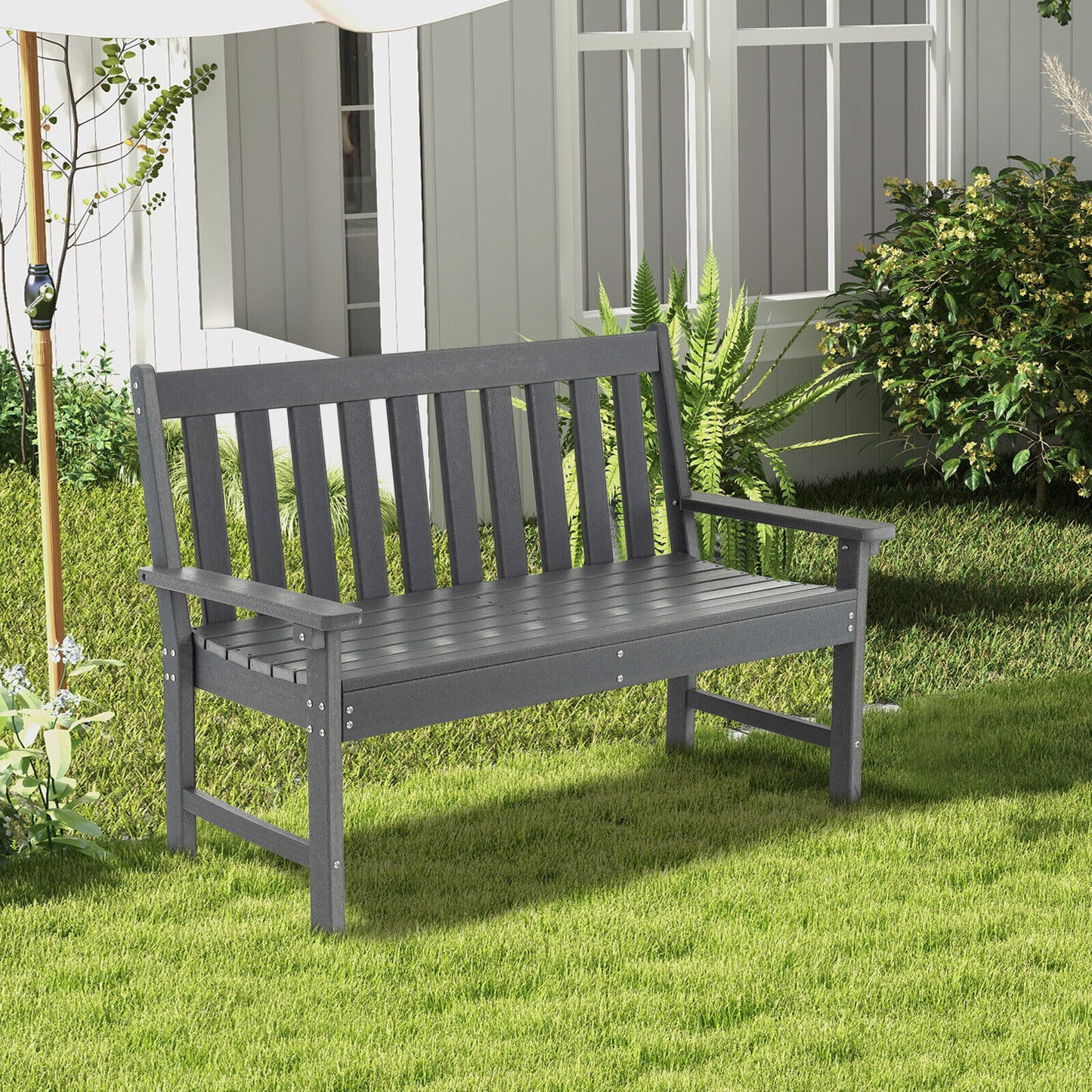 52-Inch Outdoor Bench with Backrest and Armrests