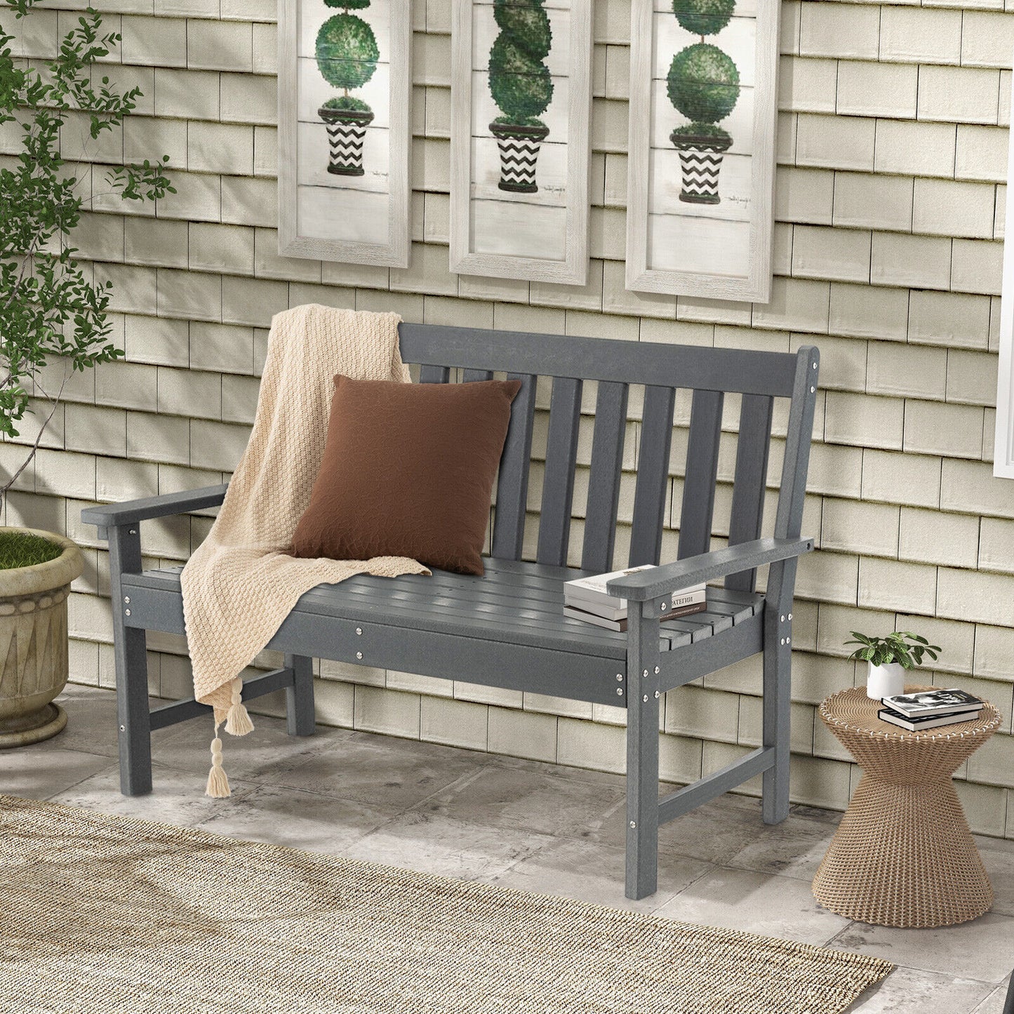 52-Inch Outdoor Bench with Backrest and Armrests