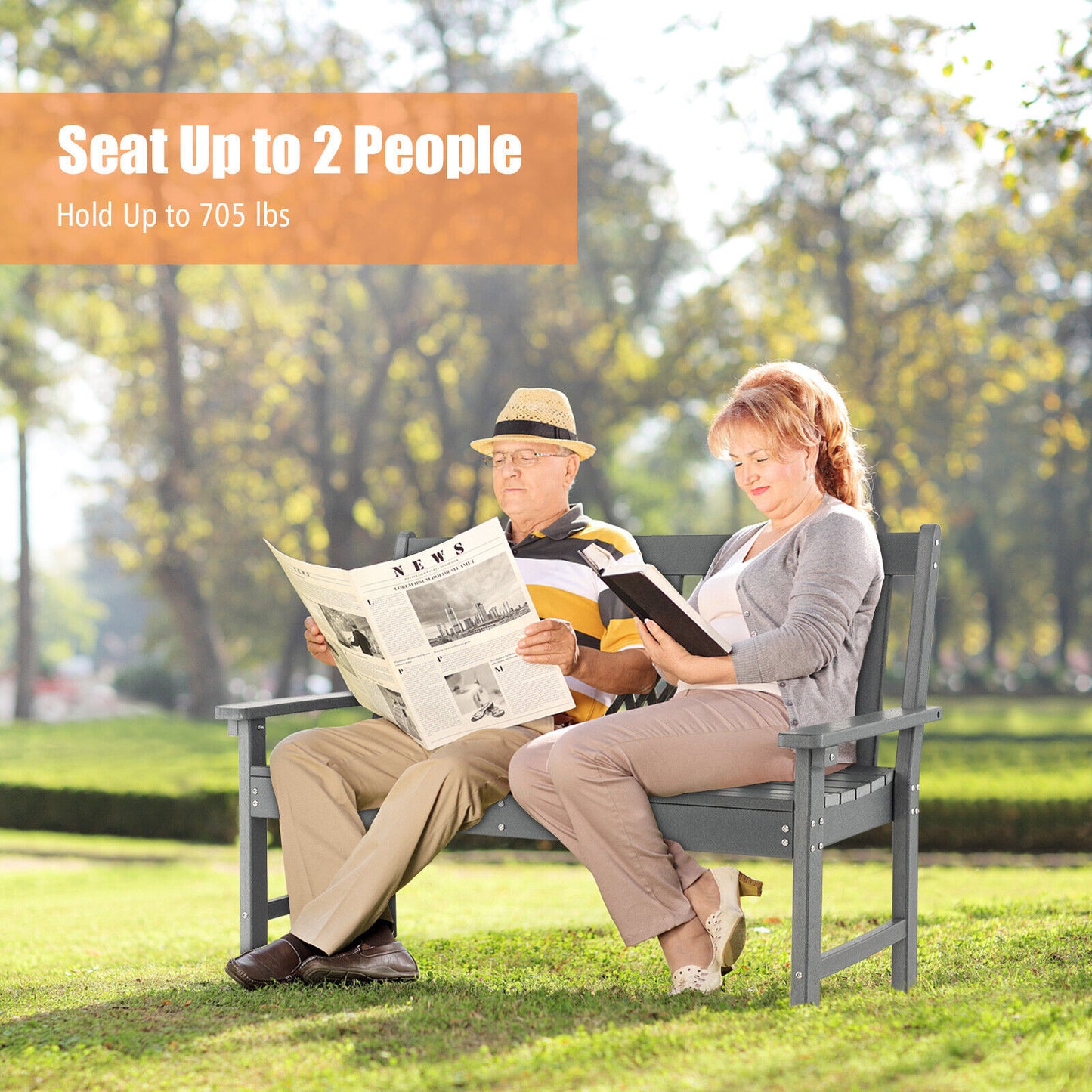 52-Inch Outdoor Bench with Backrest and Armrests