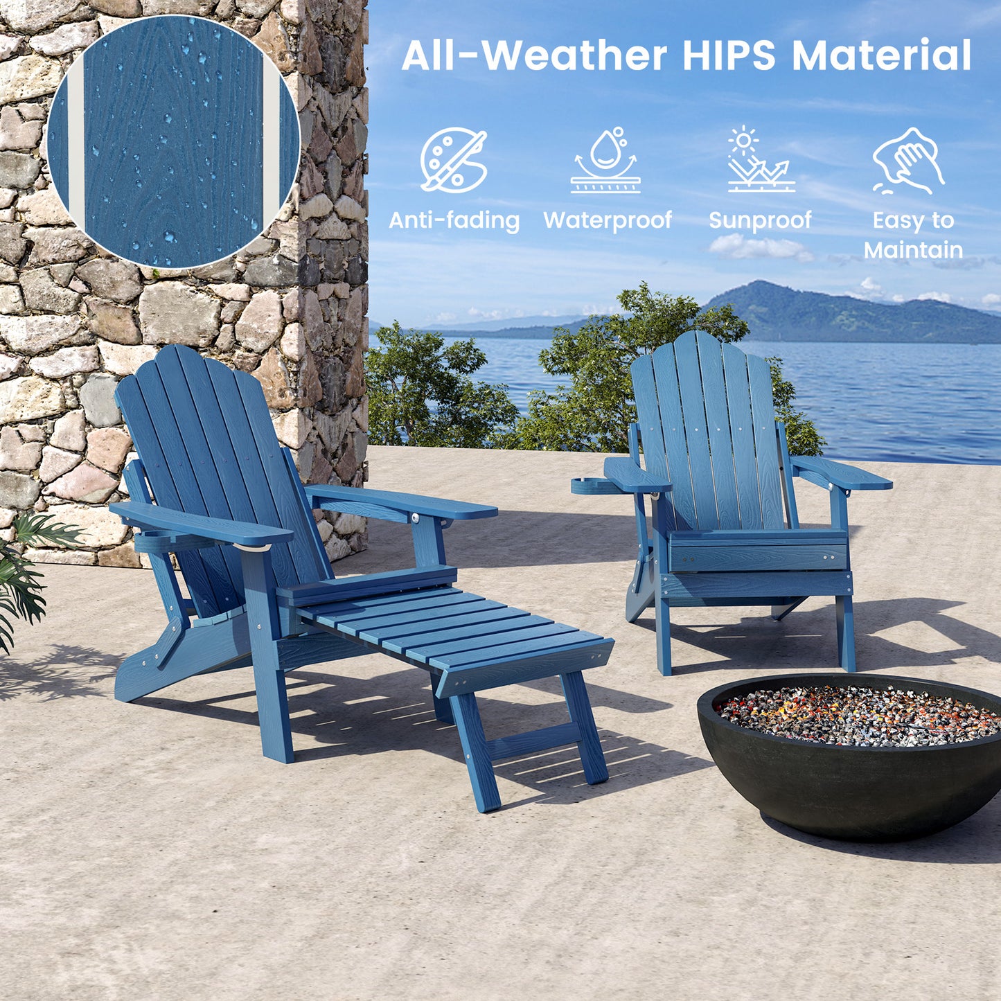 Adirondack Lounge Chair with Retractable Footrest