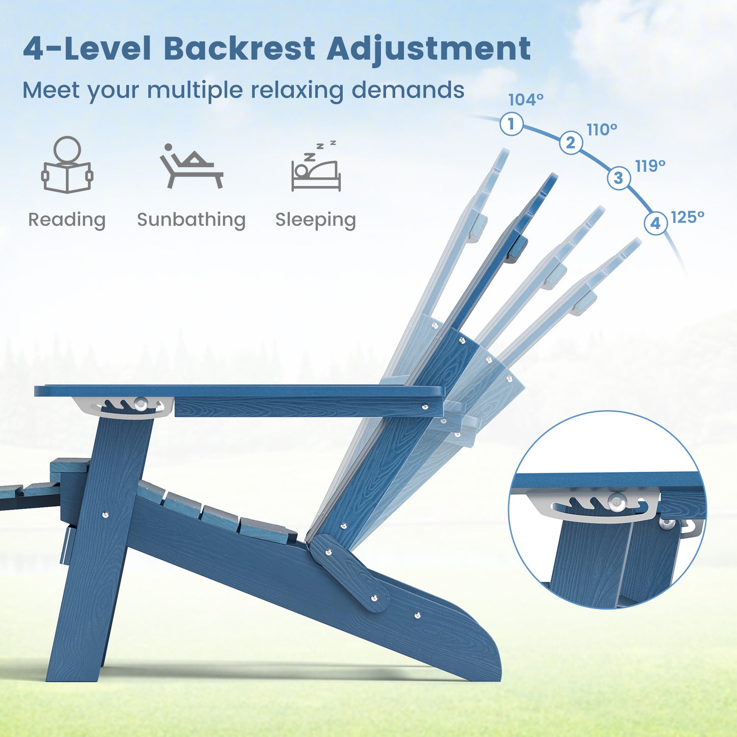 Adirondack Lounge Chair with Retractable Footrest