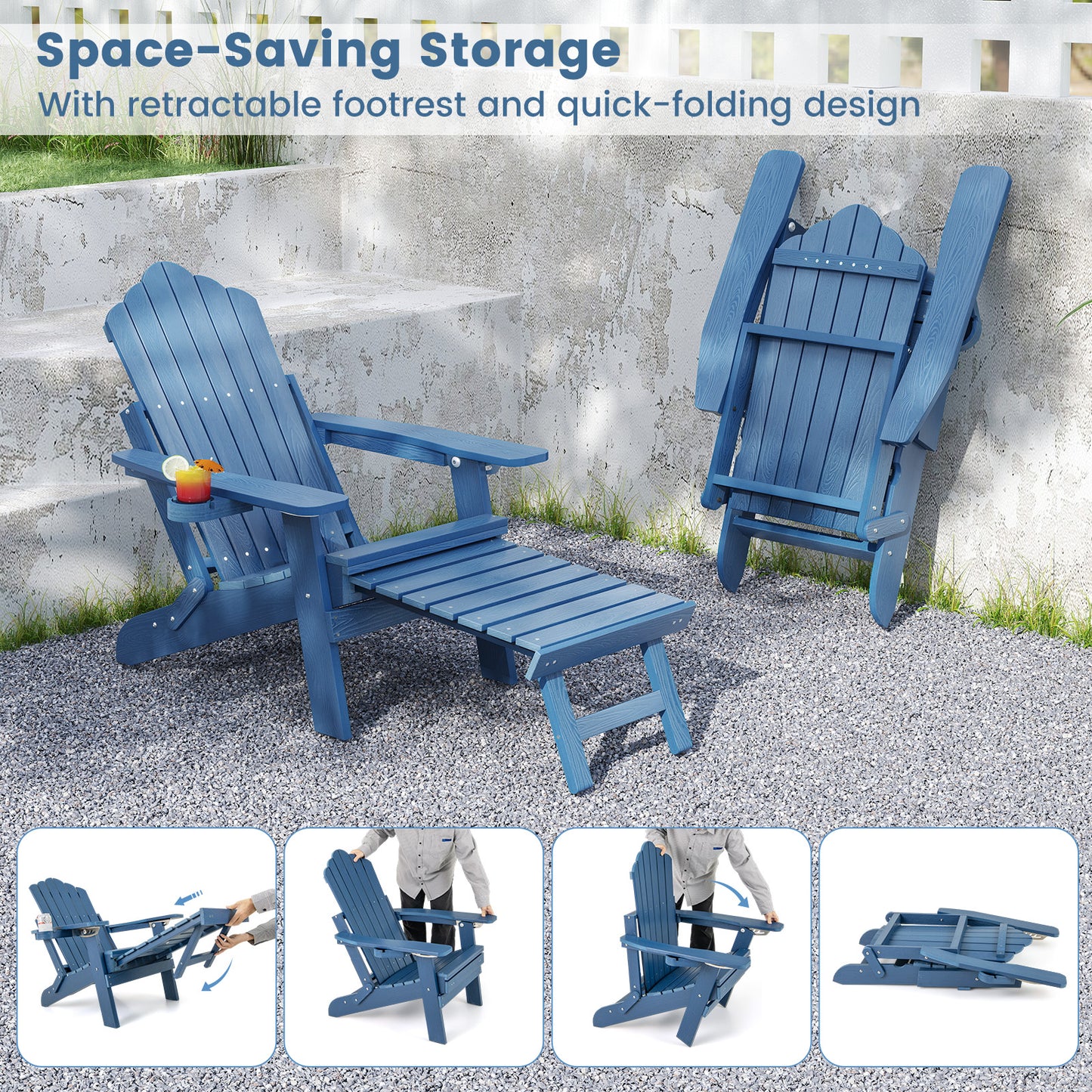 Adirondack Lounge Chair with Retractable Footrest