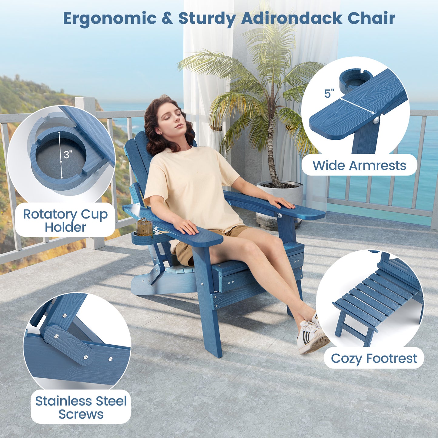 Adirondack Lounge Chair with Retractable Footrest