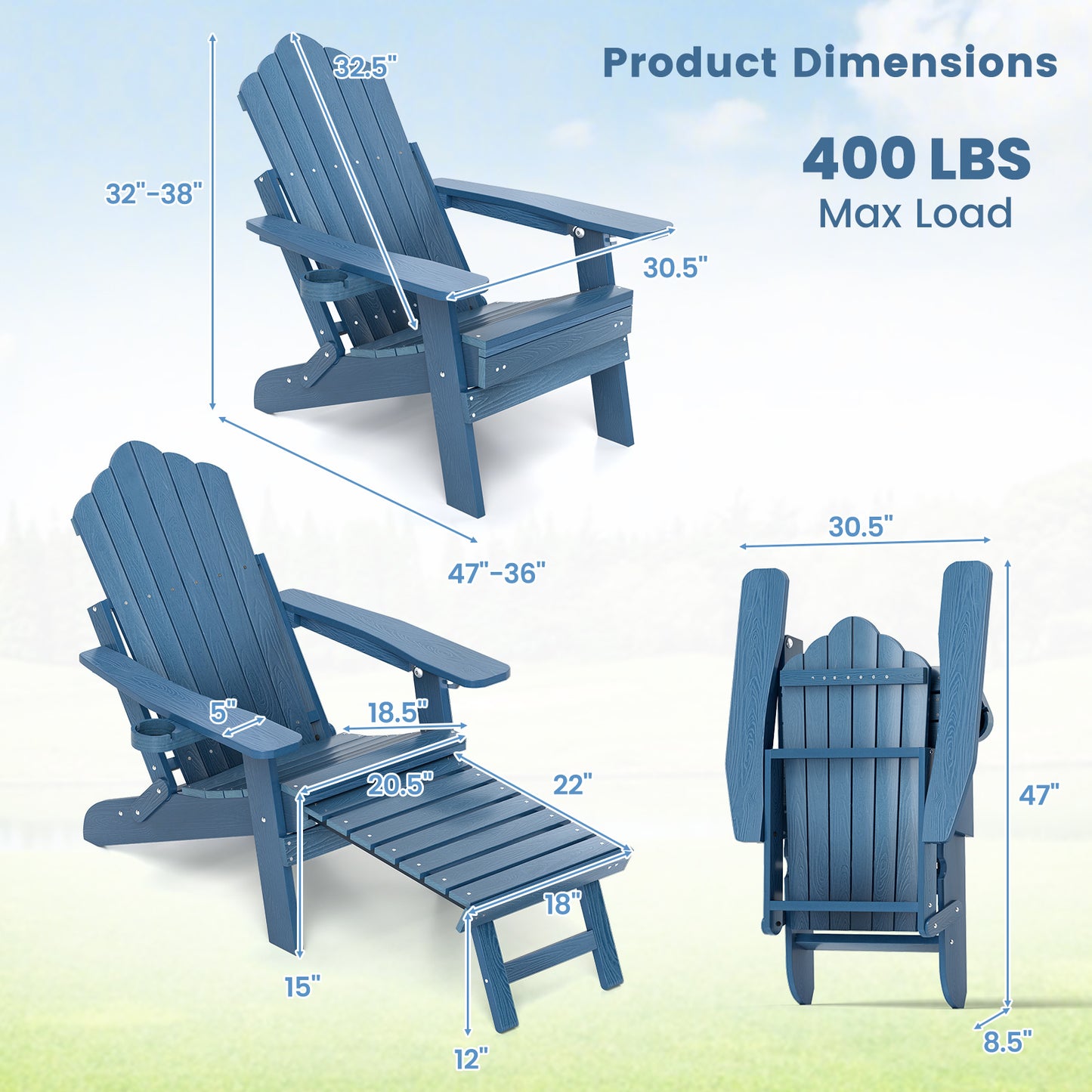 Adirondack Lounge Chair with Retractable Footrest