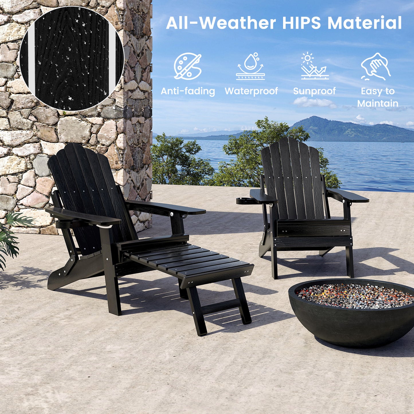 Adirondack Lounge Chair with Retractable Footrest