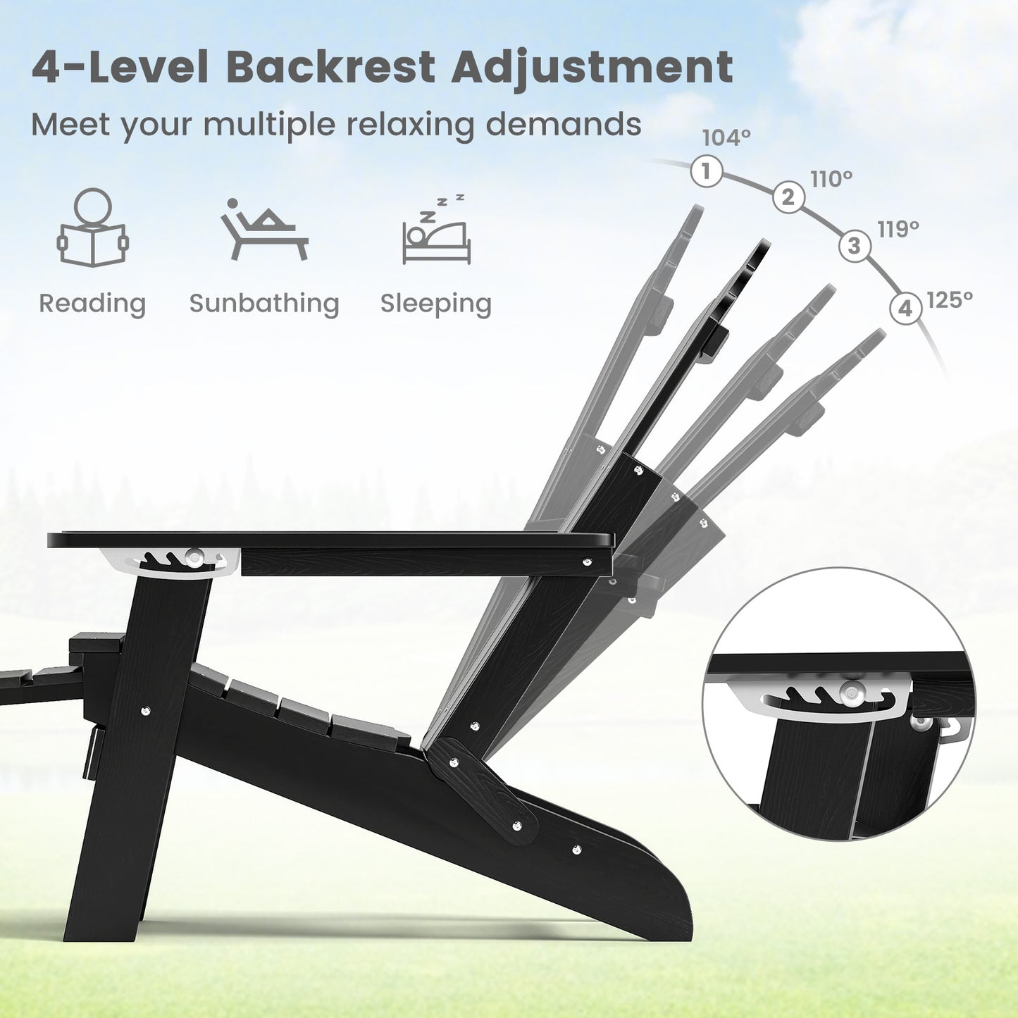 Adirondack Lounge Chair with Retractable Footrest