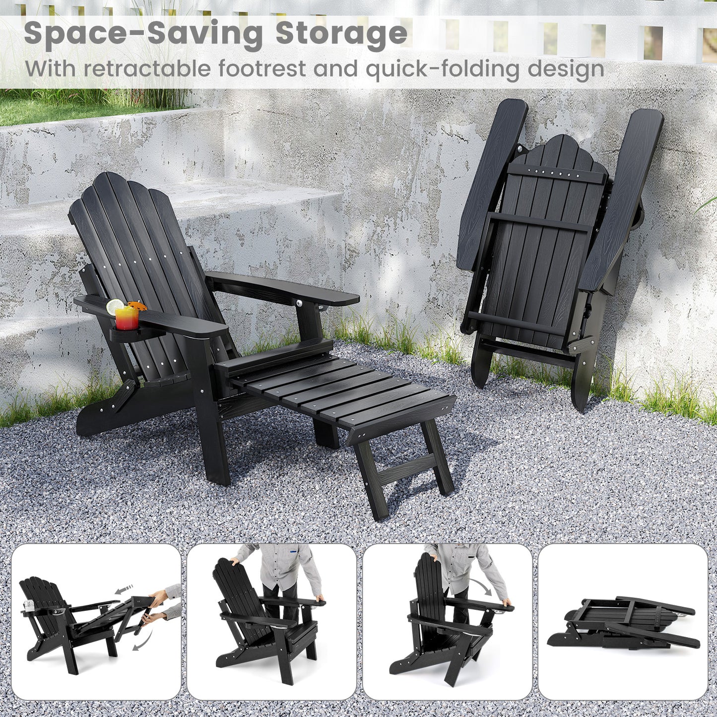 Adirondack Lounge Chair with Retractable Footrest