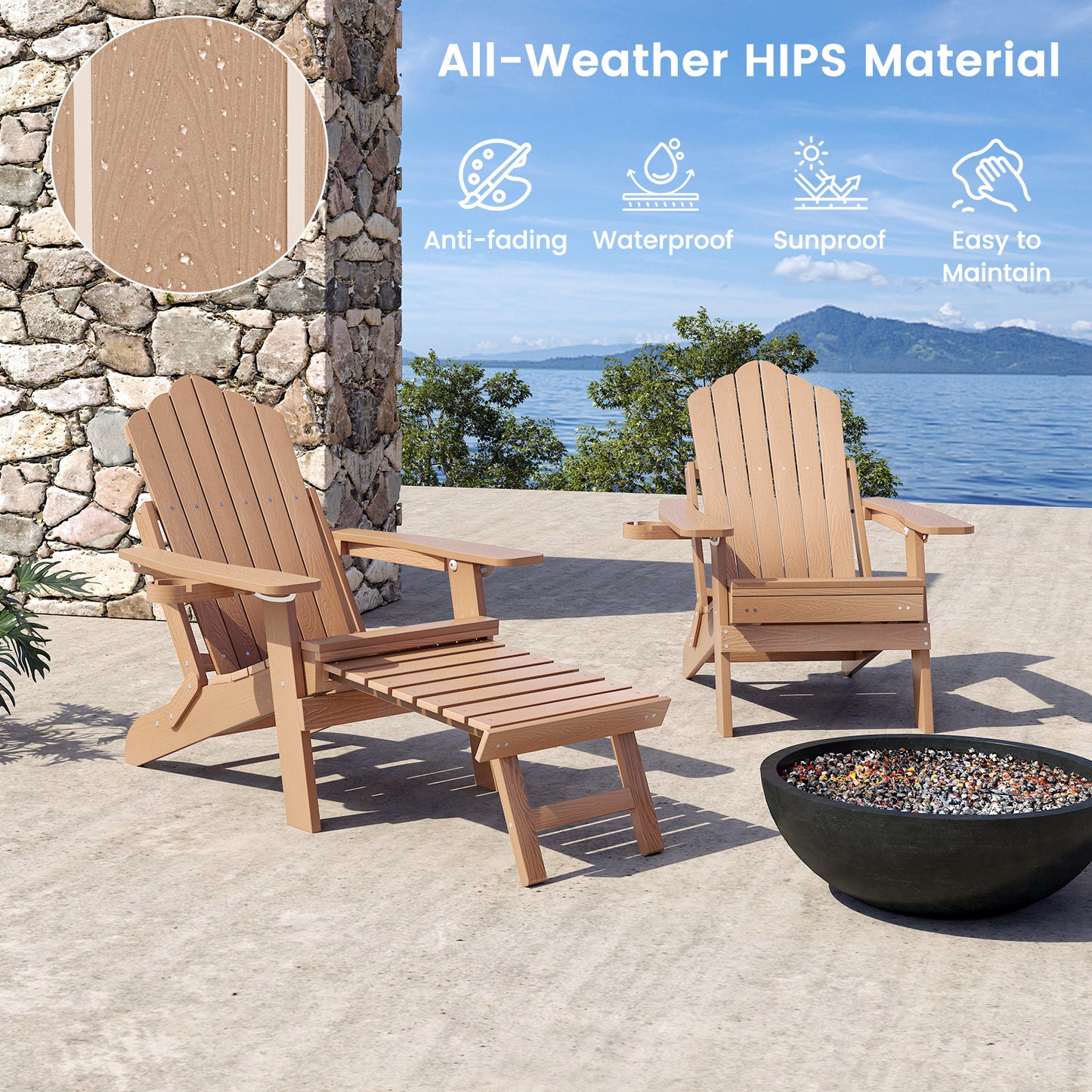 Adirondack Lounge Chair with Retractable Footrest