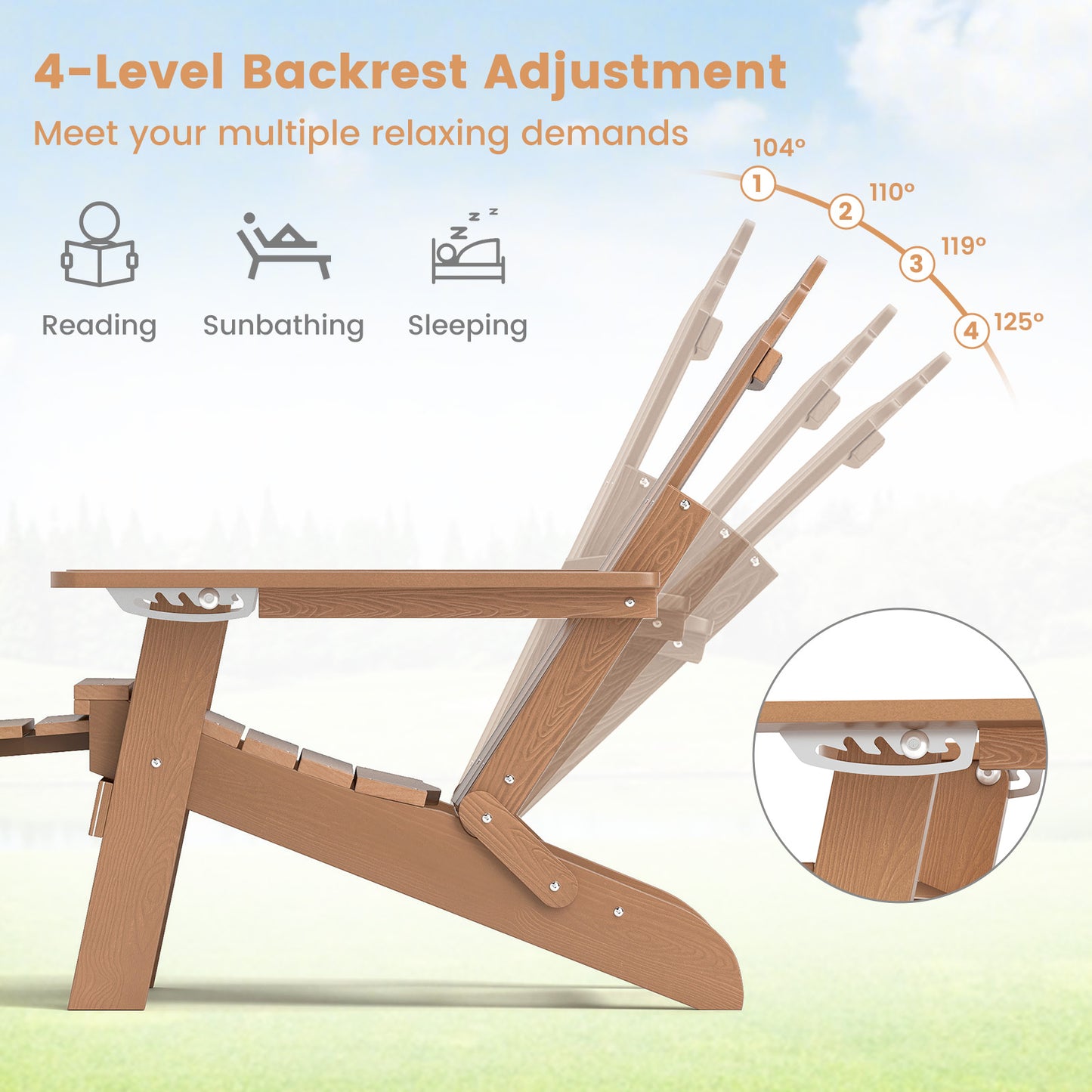 Adirondack Lounge Chair with Retractable Footrest