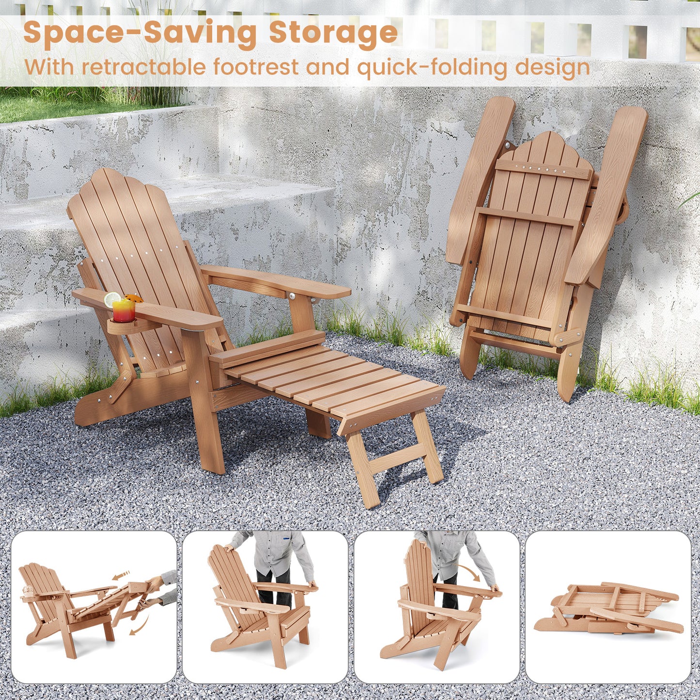 Adirondack Lounge Chair with Retractable Footrest