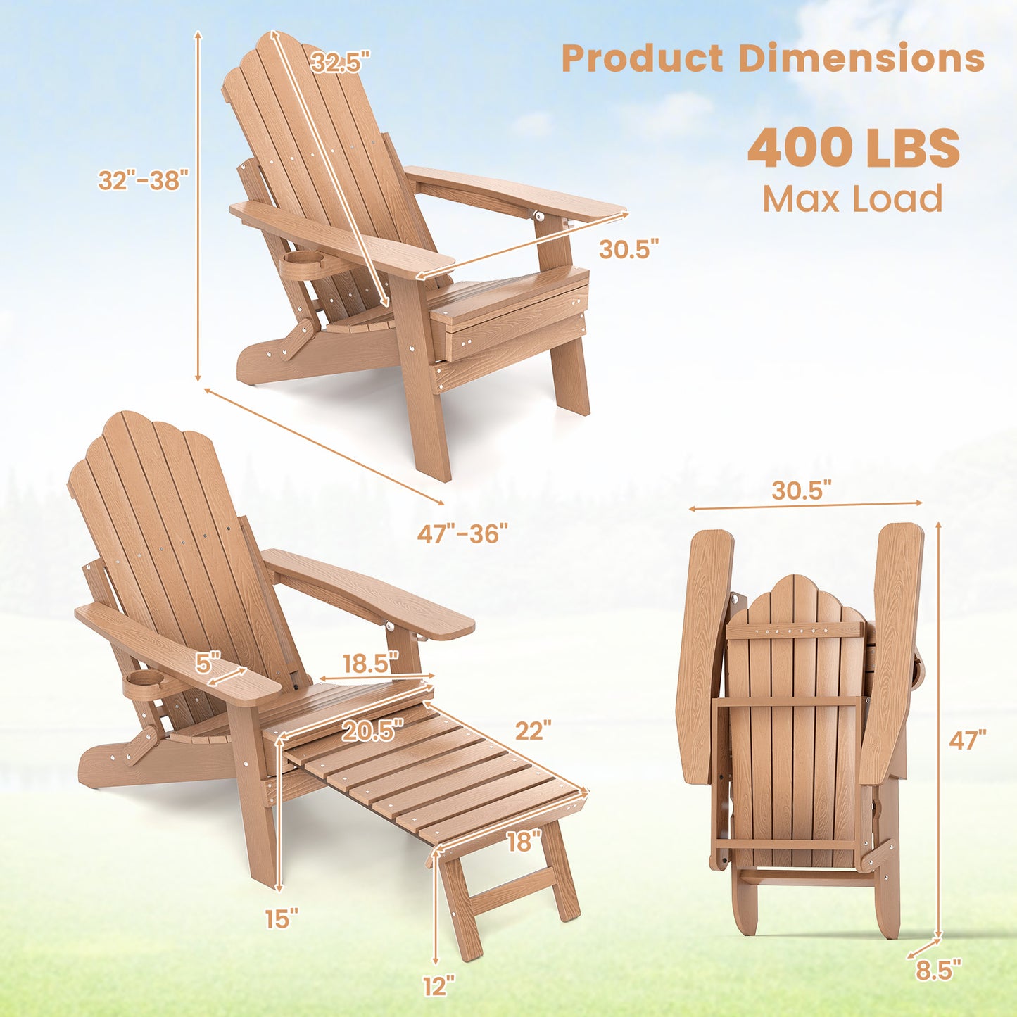 Adirondack Lounge Chair with Retractable Footrest