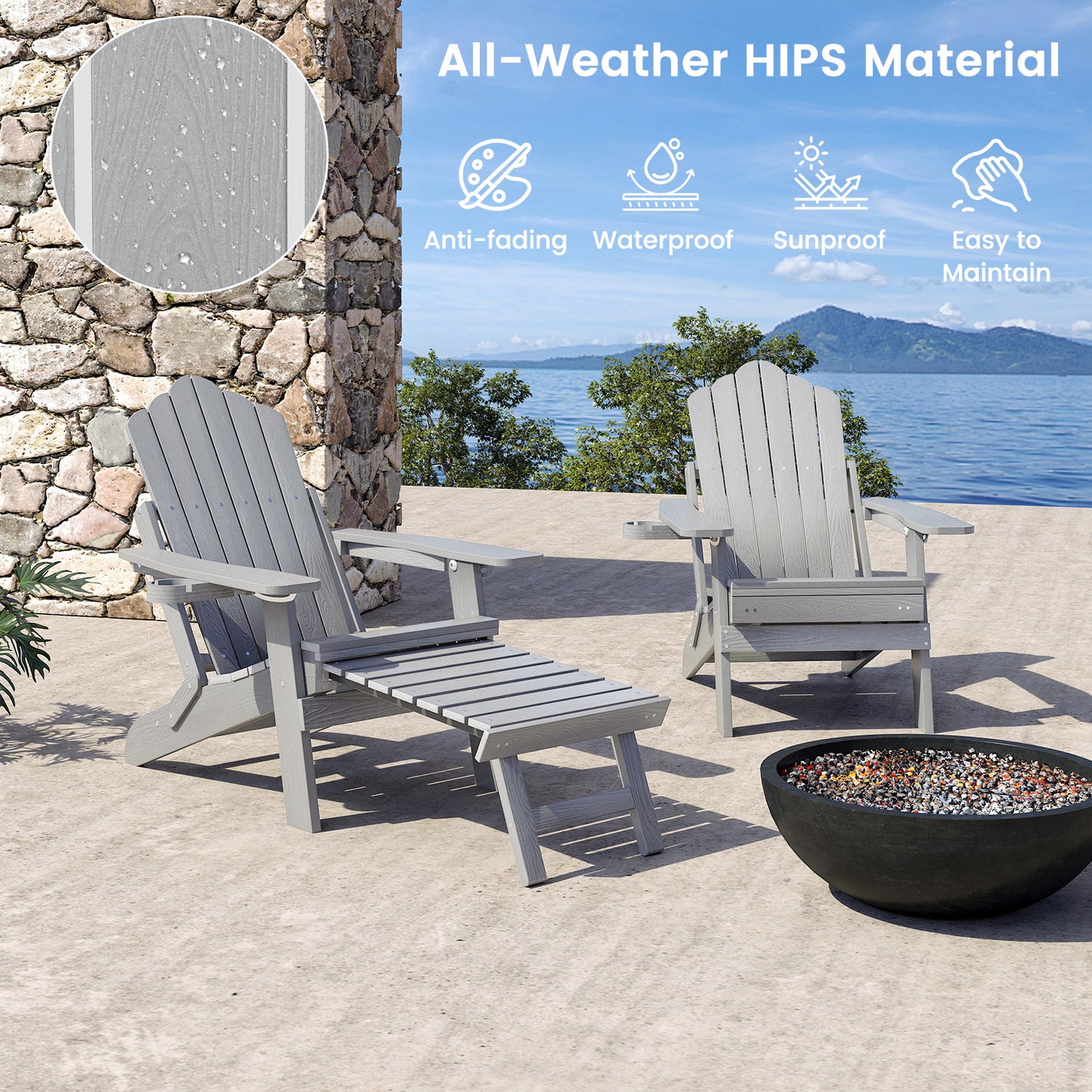 Adirondack Lounge Chair with Retractable Footrest