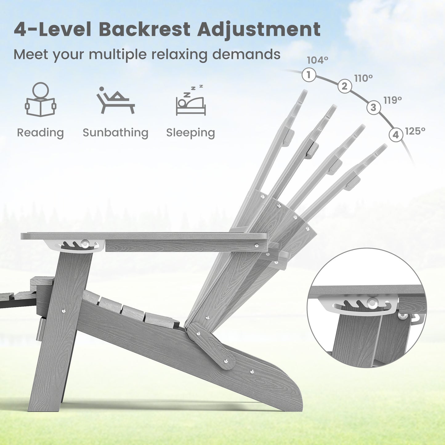 Adirondack Lounge Chair with Retractable Footrest