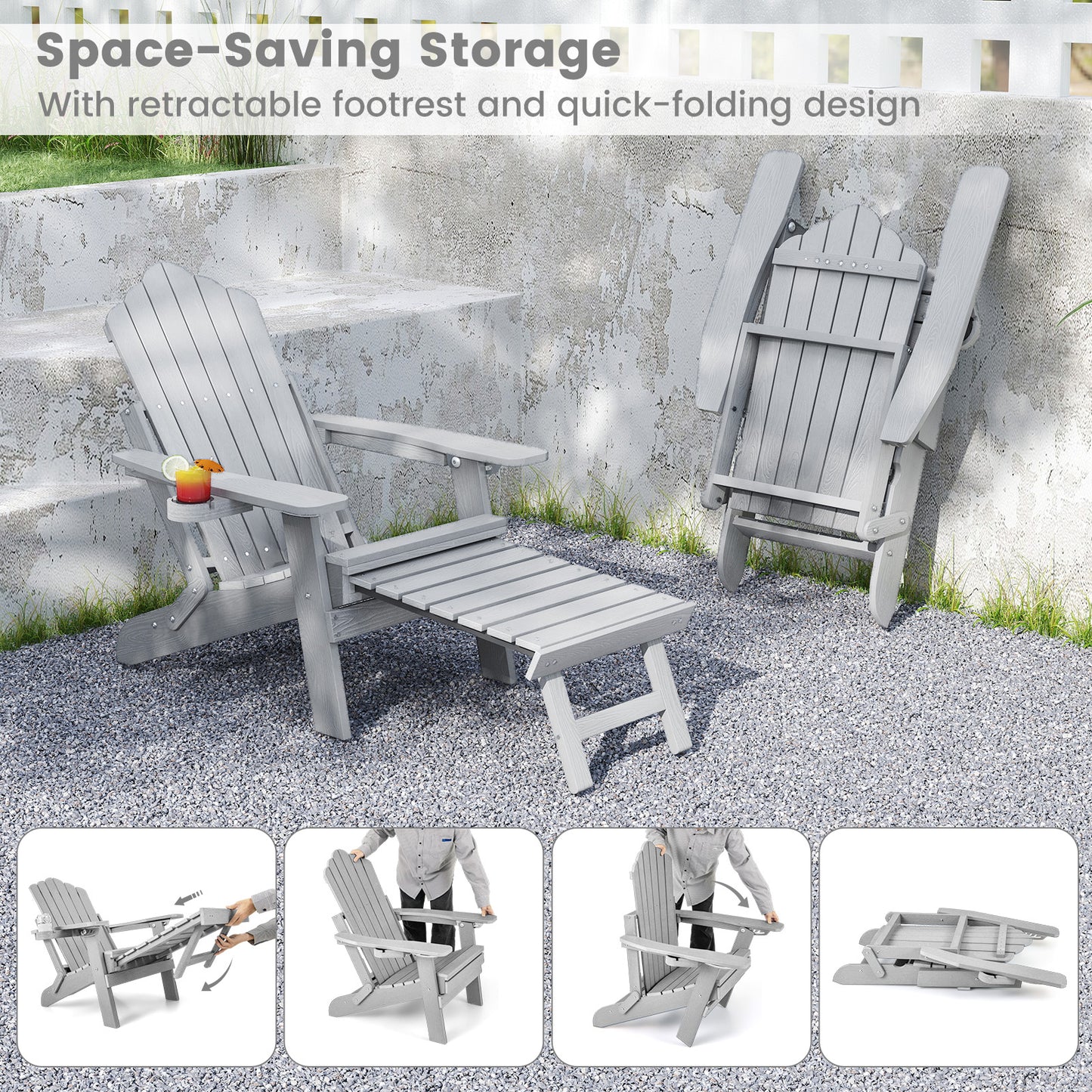 Adirondack Lounge Chair with Retractable Footrest