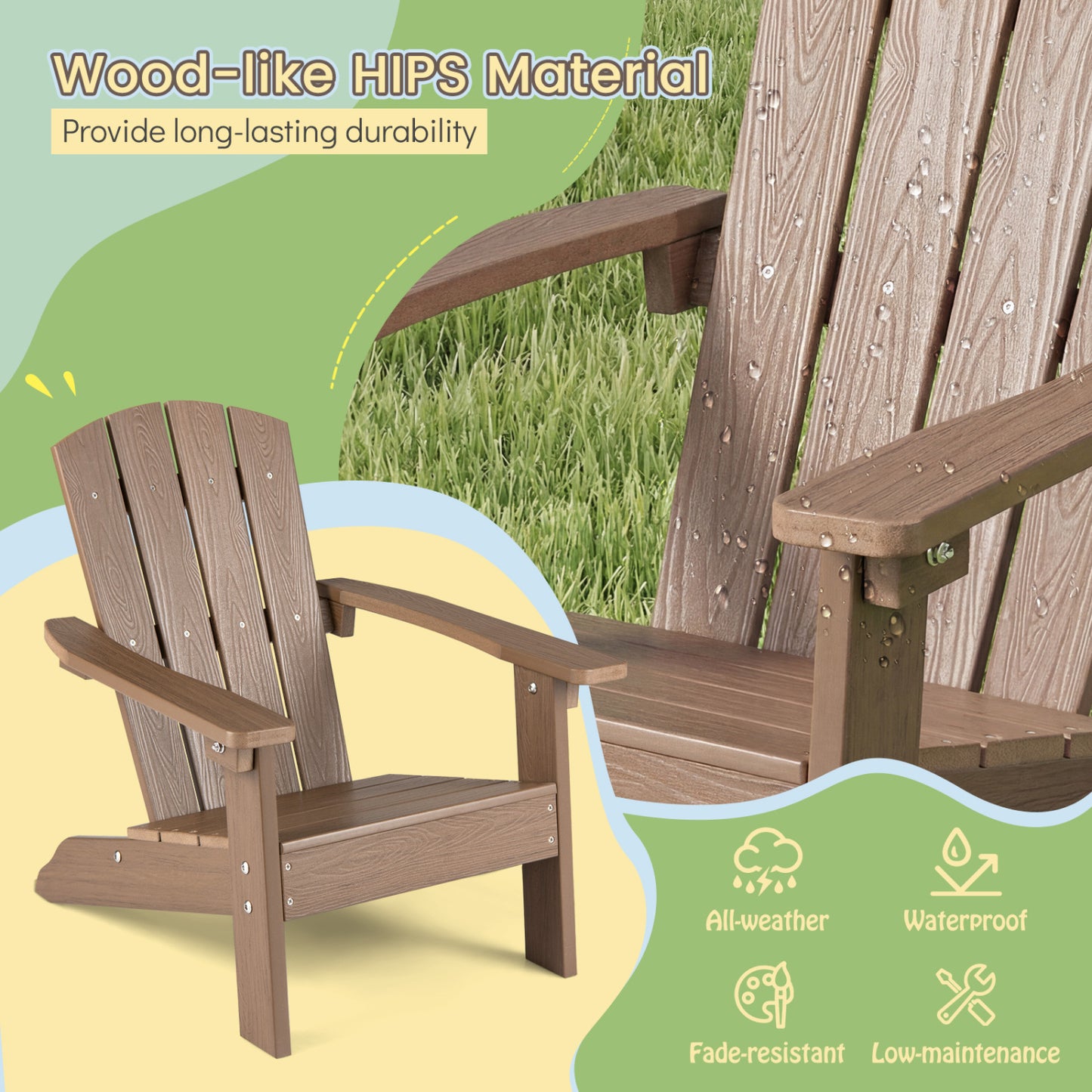Kids Adirondack Chair with High Backrest and Armrests