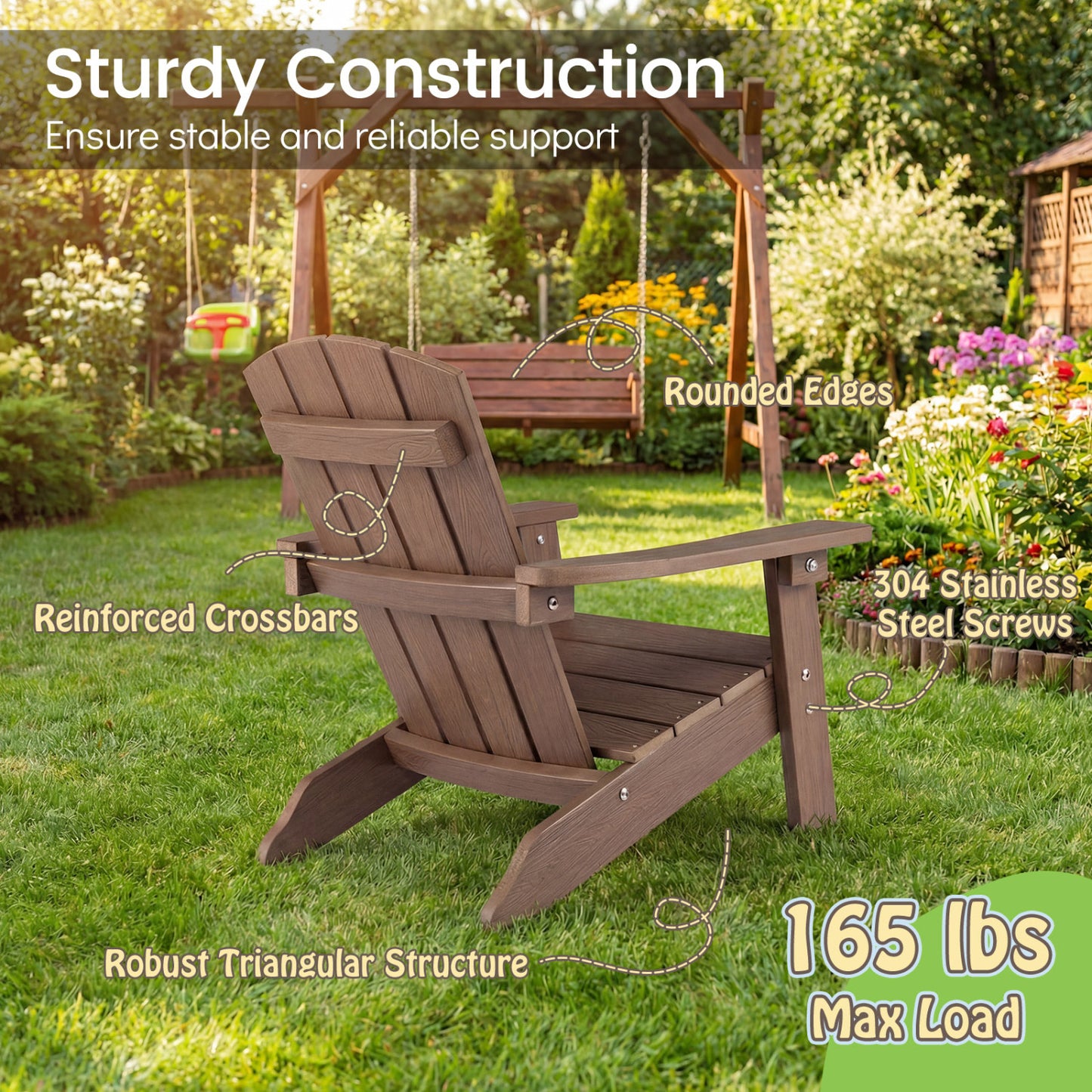 Kids Adirondack Chair with High Backrest and Armrests
