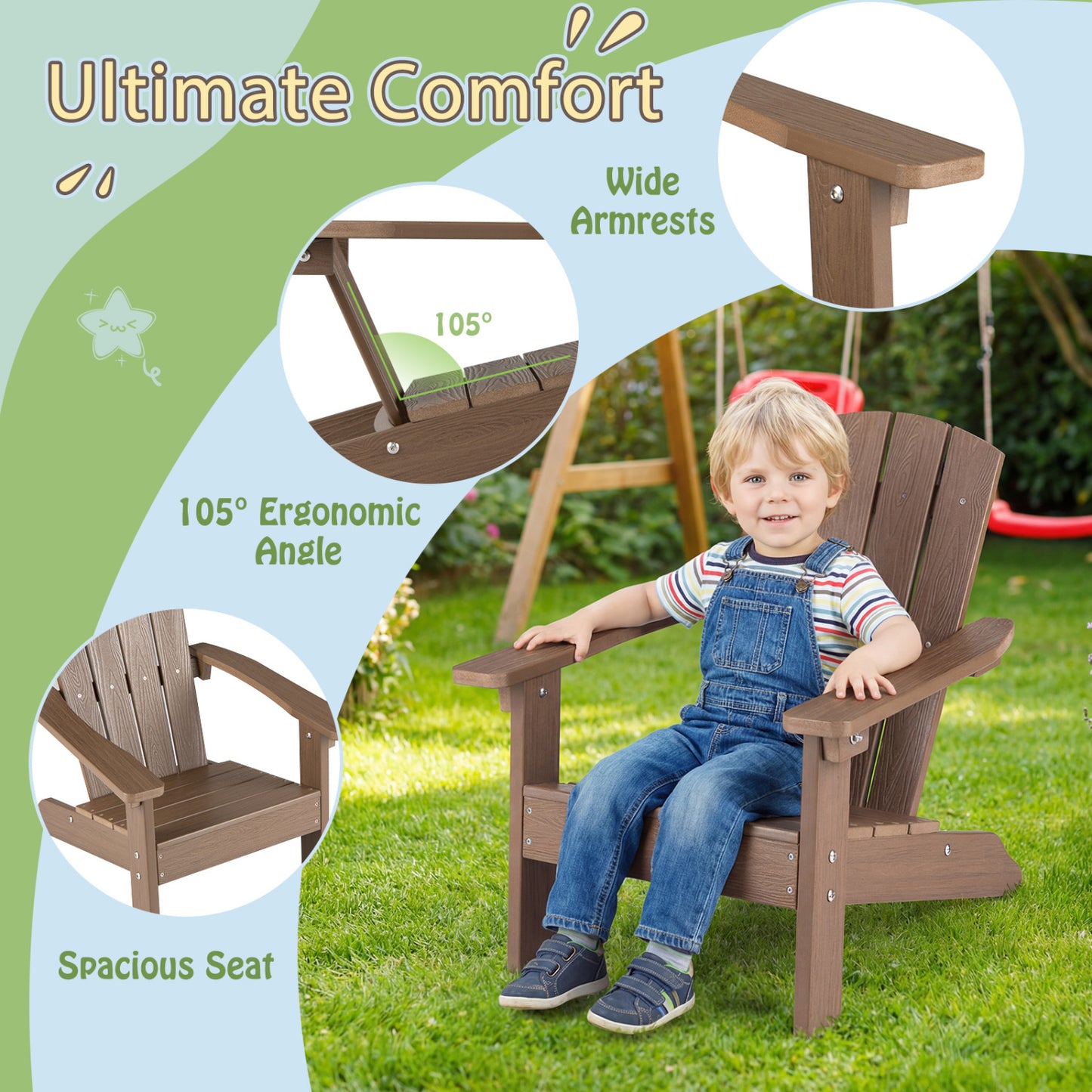 Kids Adirondack Chair with High Backrest and Armrests